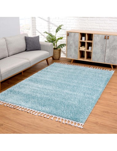 Tapis bleu uni à franges - BELISE Les êtres humains sont 