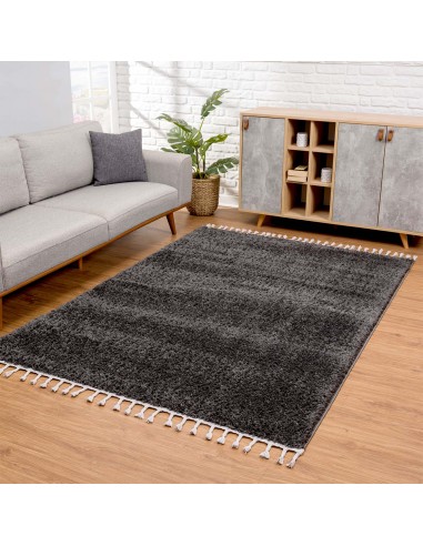 Tapis anthracite uni à franges - BELISE d'Europe débarque