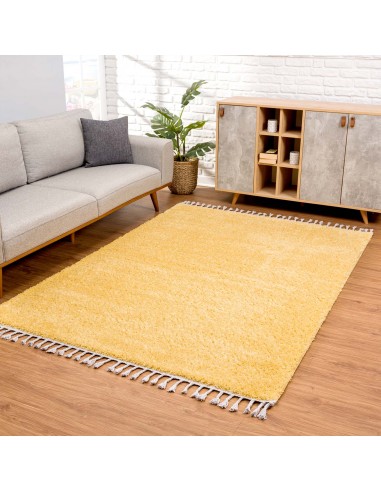 Tapis jaune uni à franges - BELISE prix