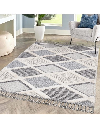 Tapis gris à motif quadrillé losange - LUNA solde