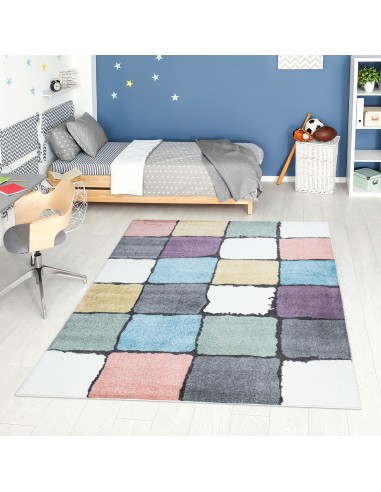 Tapis multicolore à motif quadrillé échiquier - CALYS pas cher 