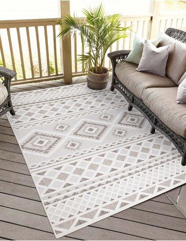 Tapis intérieur et extérieur crème à motif losange - SANTORINI destockage