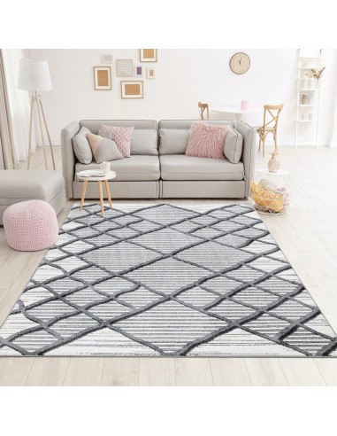 Tapis gris à motif géométrique quadrillé - CALYS Dans la société mordern