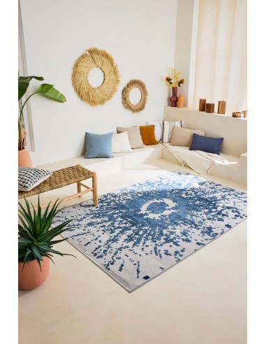 Tapis rectangulaire gris au motif abstrait bleu - GARDEN pas cheres