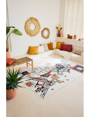 Tapis rectangulaire blanc aux motifs artistiques colorés - GARDEN plus qu'un jeu 