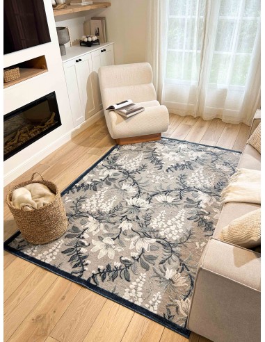 Tapis rectangulaire blanc aux motifs fleuris bleu indoor/outdoor - GARDEN Comparez et commandez 