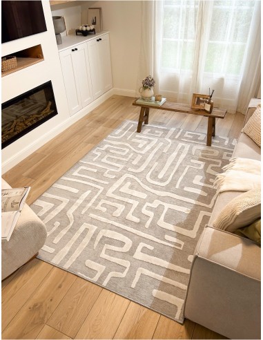 Tapis rectangulaire gris aux lignes abstraites blanches indoor/outdoor - GARDEN Le MVP de beaucoup