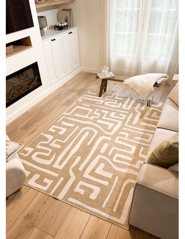 Tapis rectangulaire beige aux lignes abstraites blanches indoor/outdoor - GARDEN acheter en ligne