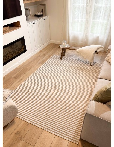 Tapis rectangulaire à rayures fines beige et blanc indoor/outdoor - GARDEN hantent personnes