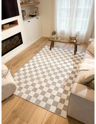 Tapis rectangulaire en motif damier gris et blanc indoor/outdoor - GARDEN Les magasins à Paris et en Île-de-France