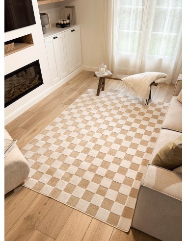 Tapis rectangulaire en motif damier beige et blanc indoor/outdoor - GARDEN la livraison gratuite