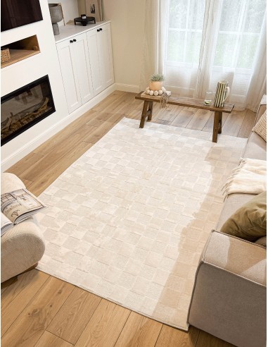 Tapis rectangulaire en motif damier blanc ton sur ton indoor/outdoor - GARDEN Pour