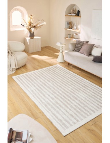 Tapis lavable beige à rayures blanches -  SÉVILLE votre