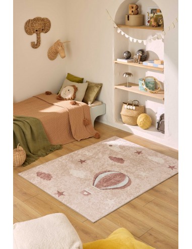 Tapis enfant lavable beige motif montgolfière - DAKAR des créatures d'habitude