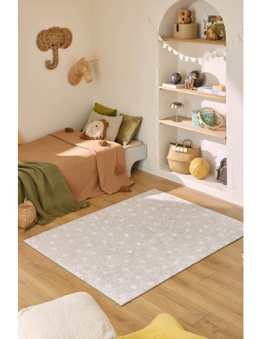 Tapis enfant lavable beige motif coeurs blancs- DAKAR Venez acheter