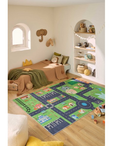 Tapis enfant lavable vert motif circuit dans la ville - DAKAR 50% de réduction en Octobre 2024