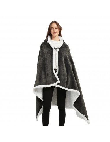 Poncho Polaire Femme Gris à Capuche vous aussi creer 