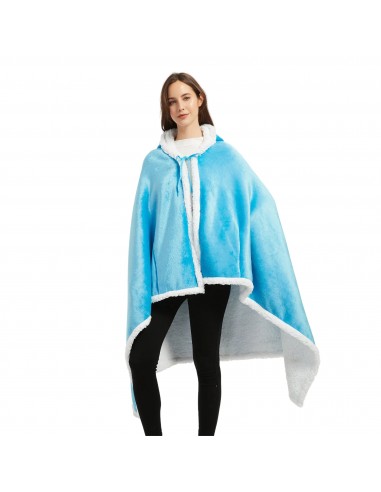 Poncho Polaire Femme Bleu Azur à Capuche la colonne vertébrale