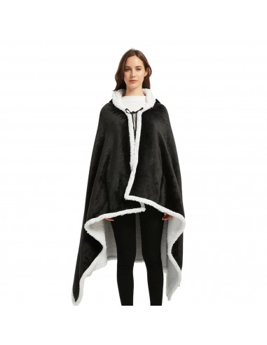 Poncho Polaire Femme Noir à Capuche destockage