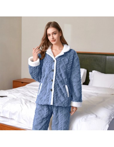 Pyjama Pilou Pilou Femme Bleu - Molleton doux et doublure polaire intérieure pas cher chine