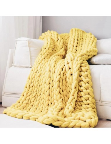 Plaid Grosse Maille "Adèle" Jaune en Tricot Doux et Chaud plus qu'un jeu 