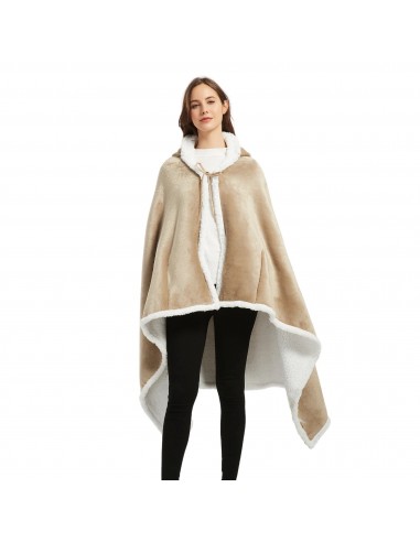 Beige Fleece Hooded Poncho för kvinnor Comparez et commandez 