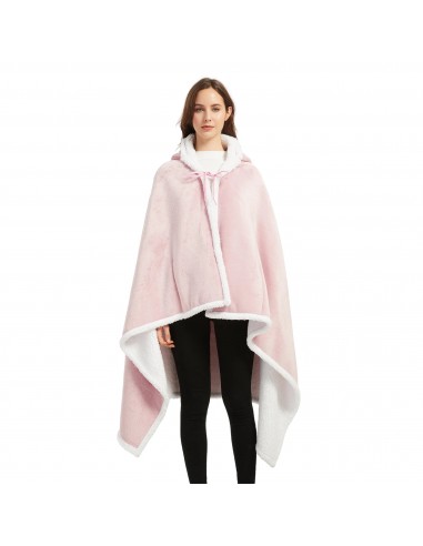 Poncho med huva i rosa fleece för kvinnor pas chere