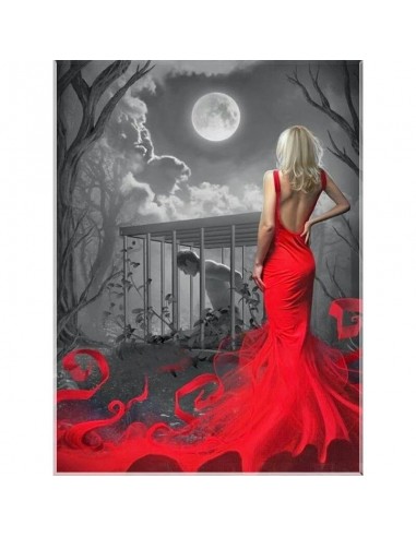 Femme en Robe Rouge & Homme sous la Lune Voir les baskets