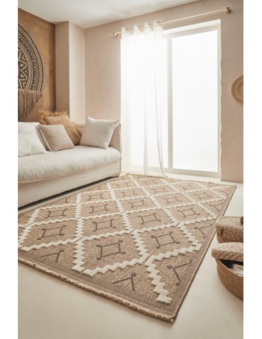 Tapis jute motif losange marron - CANCUN pas cher 