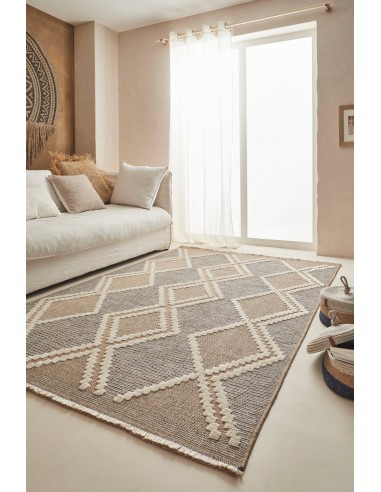 Tapis jute avec motif géométrique en relief bleu - CANCUN À commander