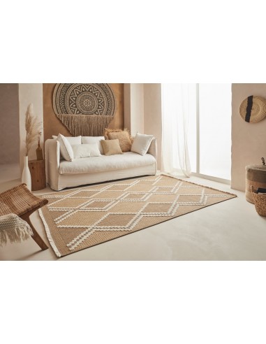 Tapis jute avec motif en relief jaune - CANCUN solde