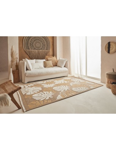 Tapis jute bi matière aux motifs feuille de palmier jaune - CANCUN Fin de série