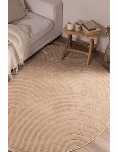 Tapis rond arc-en-ciel beige avec longs poils en relief - NAIROBI 2024