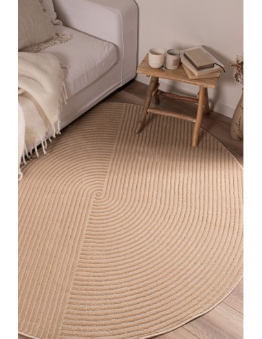 Tapis rond géométrique beige avec longs poils en relief - NAIROBI destockage