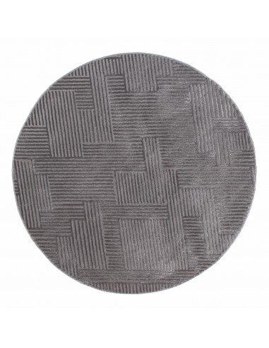 Tapis rond graphique gris avec longs poils en relief - NAIROBI 2024