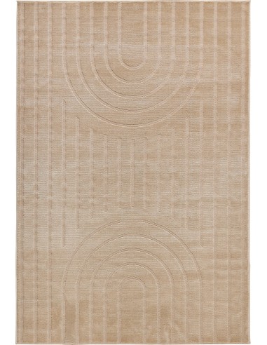 Tapis poils ras motif arc de cercle en relief beige- LINA destockage