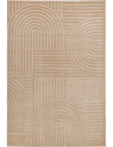 Tapis poils ras motif géométrique en relief beige - LINA acheter en ligne