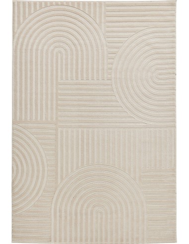 Tapis poils ras motif géométrique en relief crème - LINA paiement sécurisé