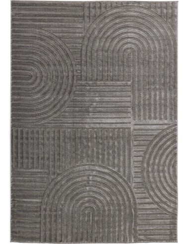 Tapis poils ras motif géométrique en relief gris - LINA outlet