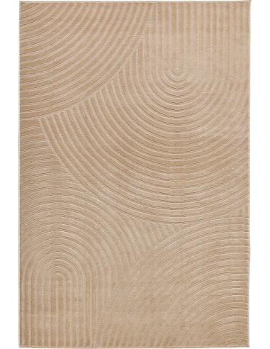 Tapis poils ras motif arc en ciel en relief beige - LINA destockage