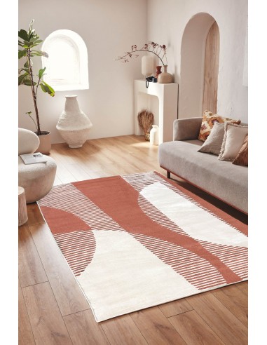 Tapis de salon à poils ras motif abstrait brun : NEL791BRU livraison et retour toujours gratuits