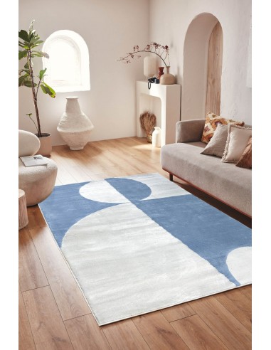 Tapis de salon à poils ras motif géométrique bleu : NEL793BLE Amélioration de cerveau avec