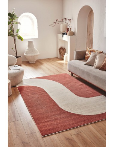 Tapis de salon à poils ras motif vague brun : NEL794BRU store