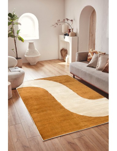 Tapis de salon à poils ras motif vague ocre : NEL794OCR Toutes les collections ici