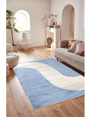 Tapis de salon à poils ras motif vague bleu : NEL794BLE Véritable concentré