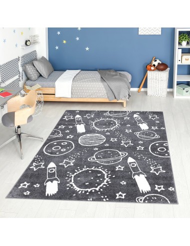 Tapis enfant gris au motif de galaxie pas cheres