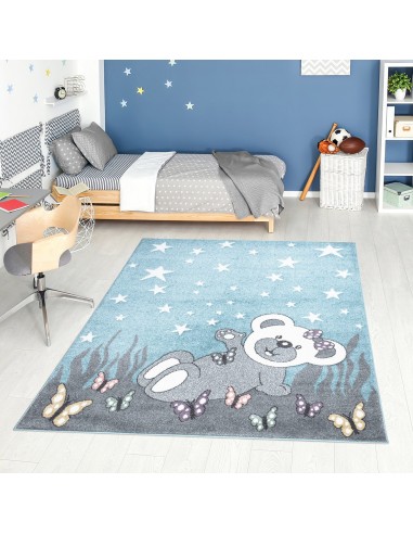 Tapis enfant bleu avec un motif d'ourson sous les étoiles Véritable concentré