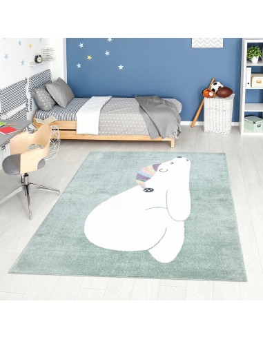 Tapis enfant vert avec un motif d'ours polaire dormant Découvrez la collection