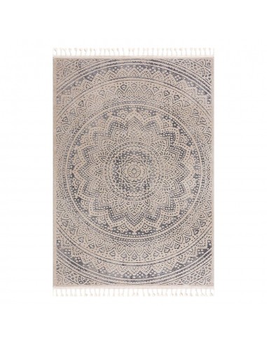 Tapis au motif de mandala gris avec des franges tressées Profitez des Offres !