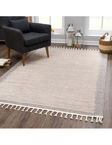 Tapis marron style scandinave avec motif lignes blanches et franges tressées vente chaude votre 